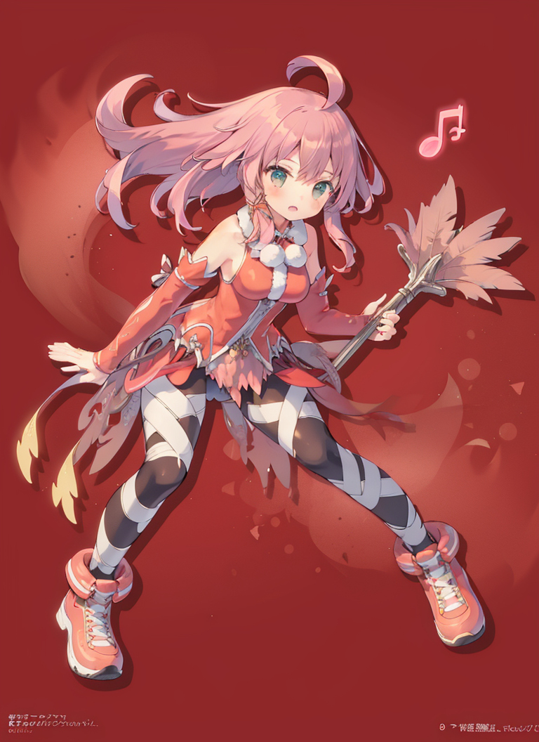 00804-628813970-1girl,ahoge,long hair,bandages legs,pantyhose,feather,pink shoes,detached_sleeves,hair_ornament, ,musical instruments.png
